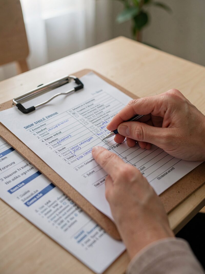 The detail kept beside « How to read a premium list »: A folding chair at the edge of a ring at first light, a folded premium list on the seat next to a thermos and a grooming bag.